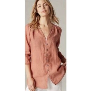 Pure Jill Plus Linen Rust Orange Long Sleeve Boho Top 3X Casual Flowy Beach